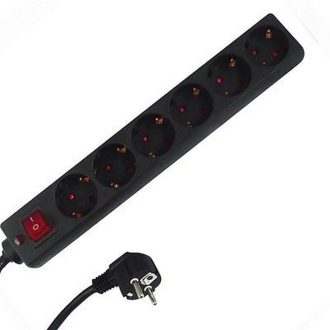   00125171 Asztali elosztó 6-os kapcsolóval, 1,4m, fekete, túlfesz.véd.