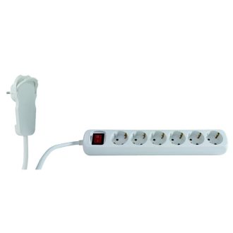   0012626114 Asztali elosztó 6-os kapcsolóval, 2m, 3x1.5, lapos dugóval, fehér