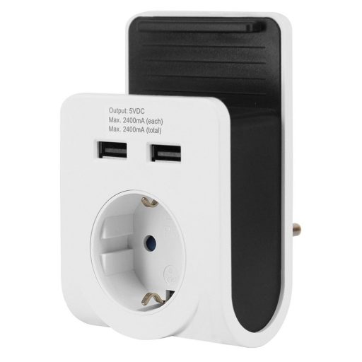 Földelt köztes aljzat, 2xUSB (A-C) töltővel, tartóval (6005H)