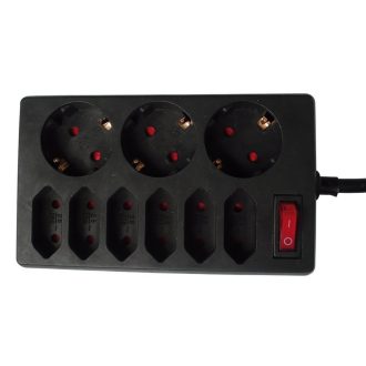   00250171 Asztali elosztó 6 Euro+3 f dugalj, kapcs.1,4m, fekete