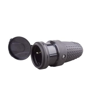   0146H Földelt lengő csatlakozóaljzat (gumi) csapfedeles, fekete