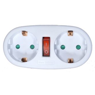   0191H Földelt 2-es elosztó, kapcsolóval 250V 16A IP20 fehér