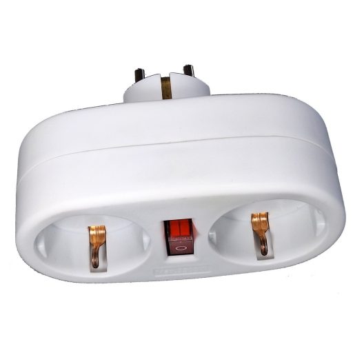 0191H Földelt 2-es elosztó, kapcsolóval 250V 16A IP20 fehér