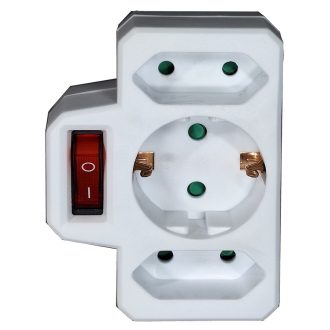   0192H Földeletlen elosztó 2x euró, 1x földelt aljzat, kapcsolóval fehér