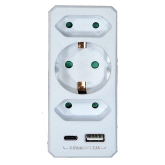   0193H Földeletlen elosztó 2x euró, 1x földelt aljzat, USB A+C fehér