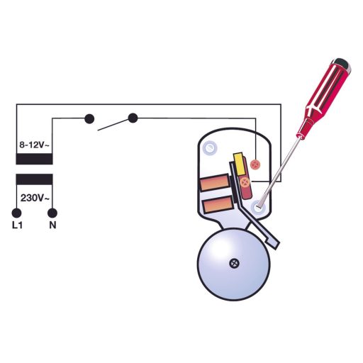 04015 Csengő, iskolacsengő, 2 tekercses, 8-12V, 85dB, króm