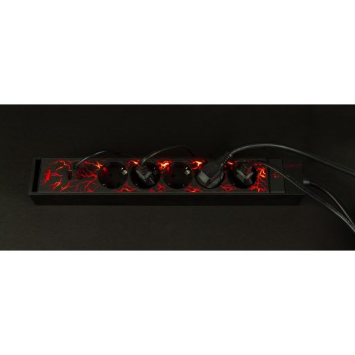 Asztali elosztó "GAMER" 5-ös, 3x1.5, 1.4m 2xUSB fekete, színes leddel