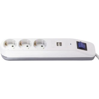   Asztali elosztó "ICE" 3-as kapcsolóval 2USB-vel 1.4m fehér-szürke