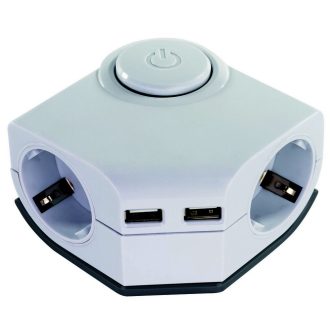 Asztali elosztó 2-es, 1.5m 2xUSB töltővel sarokba fehér