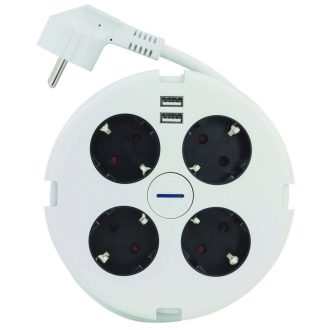   Asztali elosztó "PowerDisc" 4-es kapcsolós, 1.4m, 2db USB-vel