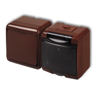   22011B Aquastar földelt dugalj + kapcsoló vízszintes, IP54, barna