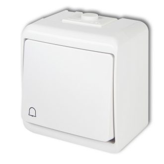   Aquastar nyomókapcsoló csengő jellel, fehér IP44, komplett, falon kívüli, 10A, 250V, 60Hz, IP44, kül