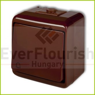   Aquastar nyomókapcsoló csengő jellel,barna IP44, komplett, falon kívüli, 10A, 250V, 60Hz, IP44, kül