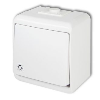   Aquastar nyomókapcsoló lámpa jellel, fehér IP44, komplett, falon kívüli, 10A, 250V, 60Hz, IP44, kült
