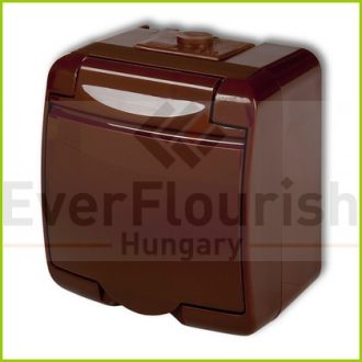   Aquastar földelt csf. dugaszolóaljzat, 1-es,  gyv., barna IP44, komplett, falon kívüli, gyermekvédel