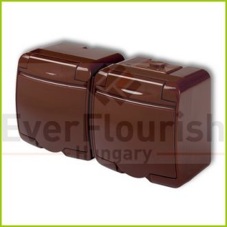   Aquastar földelt csf. dugaszolóaljzat, 2-es, gyv., barna IP44, 
