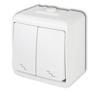   Aquastar dupla váltókapcsoló, fehér IP44, komplett, falon kívüli, 10A, 250V, 60Hz