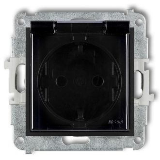   4157H MINI egyes dugalj csapfedeles matt fekete keret nélkül IP44