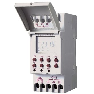   Időkapcsoló, digitális, heti, DIN sínre 2 modulos,180-260V, 16 be/ 8 kikapcsolás, visszaszámláló fu