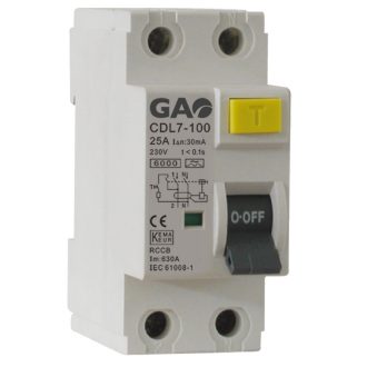 Fi relé 2P 25A   30mA,  230V~ , fehér