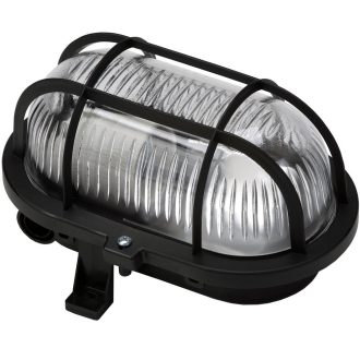   Hajólámpa, ovális, műanyagráccsal 60W, fekete, méretek: 170x125x115mm, műanyag védőráccsal, kristál