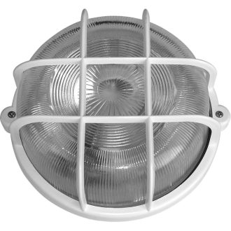   Hajólámpa, kerek, műanyagráccsal 100W, fehér, méretek: 200 x 105mm, műanyag védőráccsal, kristálybú