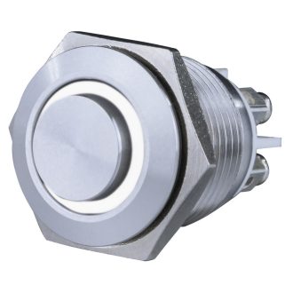   Csengő nyomógomb, beépíthető, fém, fehér LED fénnyel 12V, 1.5A  18mm