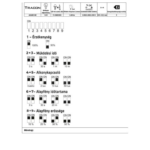 ADAMS16W Falon kívüli védett LED világítótest,m.érzékelő,áll. színhő230VAC,16W,1600lm,3000/4000/6500