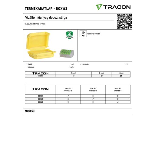 BOXW3 BOXW3 Vízálló műanyag doboz, sárga53x39x24mm, IPX8