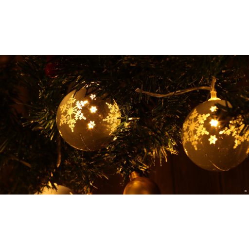 CHRSTSFBW10WW LED karácsonyi lánc, gömb, hópehely, fehér, elemes (X22064)Timer 6+18h,10LED, 3000K, 2