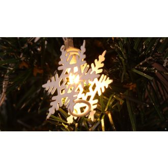   CHRSTSFWM10WW LED karácsonyi lánc, hópehely,fehér, fém, elemes (X22056)Timer 6+18h,10LED, 3000K, 2xA