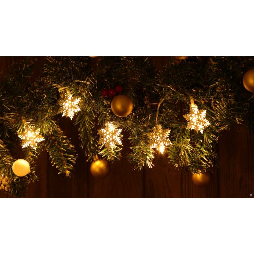 CHRSTSFWM10WW LED karácsonyi lánc, hópehely,fehér, fém, elemes (X22056)Timer 6+18h,10LED, 3000K, 2xA