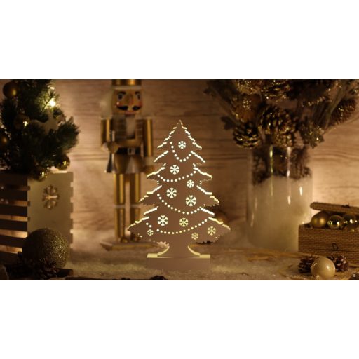 CHRTRWW7WW LED karácsonyi fenyő, fehér, fa, elemes (X22100)Timer 6+18h,7LED, 3000K, 2xAA