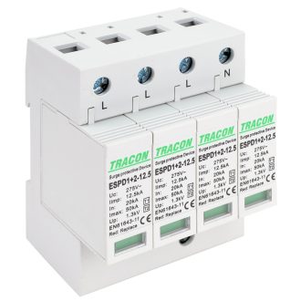   ESPD1+2-12.5-4P T1+T2 AC típusú túlfeszültséglevezető, cserélhető betéttel Uc:275V; Iimp:12,5kA; In:20kA; Imax:50kA; Up:1,3kV; 4P