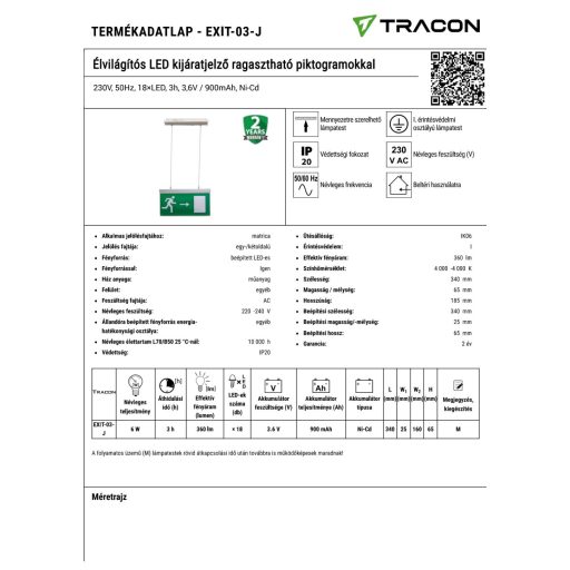 EXIT-03-J EXIT-03-J Élvilágítós LED kijáratjelző ragasztható piktogramokkal230V, 50Hz, 18×LED, 3h, 3,6V / 900m