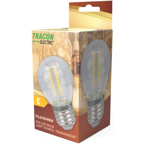 FILG454WW COG LED gömb fényforrás, átlátszó230 VAC, E27, 4W, 470 lm, G45, 2700K, EEI=E