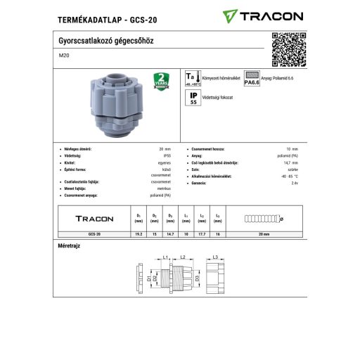 GCS-20 Gyorscsatlakozó gégecsőhözM20