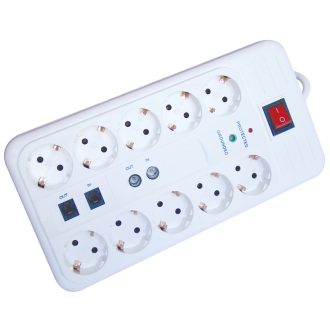   HNKTM10-3M-KT Négyzetes10-es elosztó kapcsolóval+túlfesz+ túláram+koax+tel10×SCHUKO, 3m, max.16A, 25