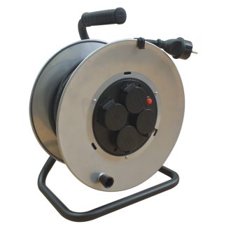   KD-6/25-R Kábeldobos hosszabbító, fémvázzal4×SCHUKO, 25m, 250V AC, 16A, 3×2,5mm2, H07RN-F, IP44