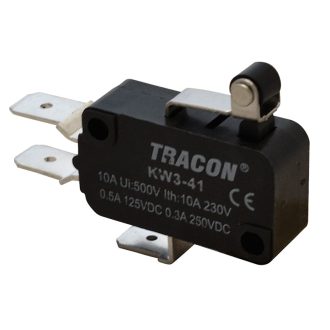   KW3-41 KW3-41 Helyzetkapcsoló, mikro, karos-görgős1×CO 10A/230VAC, 0,3A/250VDC, 15mm, 6,3x0,8 mm, IP00