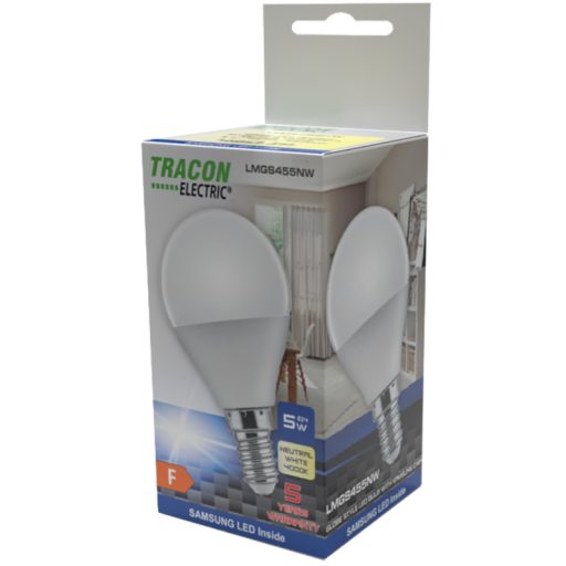 LMG455NW Gömb búrájú LED fényforrás230VAC, 5 W, 4000 K, E14, 380 lm, 200°, EEI=G