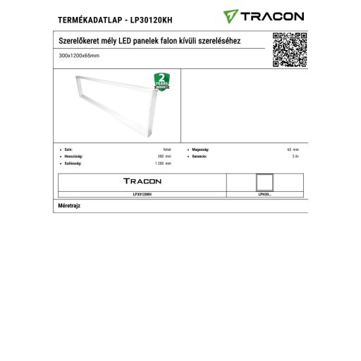 LP30120KH Szerelőkeret mély LED panelek falon kívüli szereléséhez300x1200x65mm