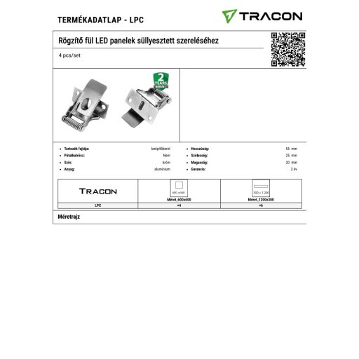 LPC Rögzítő fül LED panelek süllyesztett szereléséhez4 pcs/set