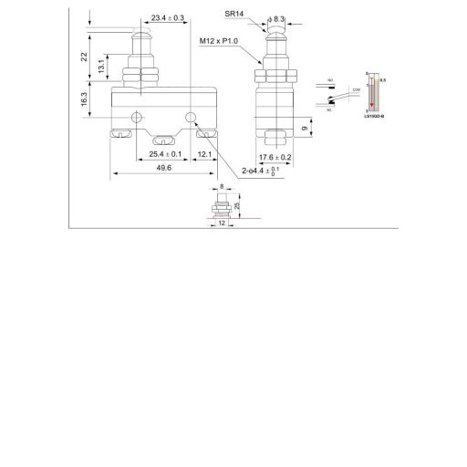 LS15GQ-B Helyzetkapcsoló, hosszú kúpos, ütküzős1xCO, 2A/230V AC-15, 0,3A/250V DC-13, IP00