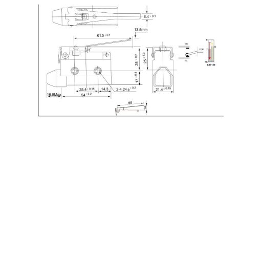 LS7120 Helyzetkapcsoló, rugószáras1xCO, 2A/230V AC-15, 0,3A/250V DC-13, 65mm, IP40
