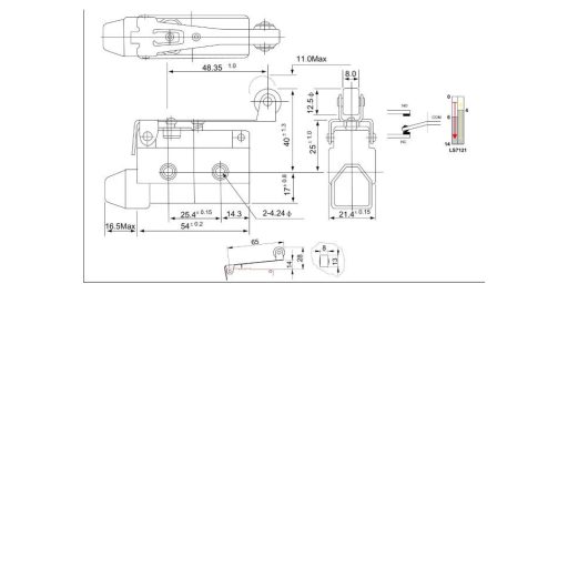 LS7121 Helyzetkapcsoló, rugószáras-görgős1xCO, 2A/230V AC-15, 0,3A/250V DC-13, 65mm, IP40