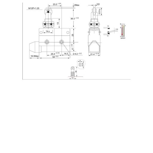 LS7311 Helyzetkapcsoló, görgős1xCO, 2A/230V AC-15, 0,3A/250V DC-13, IP40