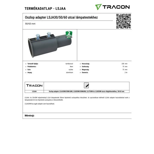 LSJAA Oszlop adapter LSJA30/50/60 utcai lámpatestekhez50/63 mm
