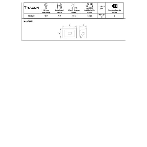  RSMDL10 SMD fényvető, fekete220-240V AC, 10W, 4000K, IP65, 800lm, EEI=G