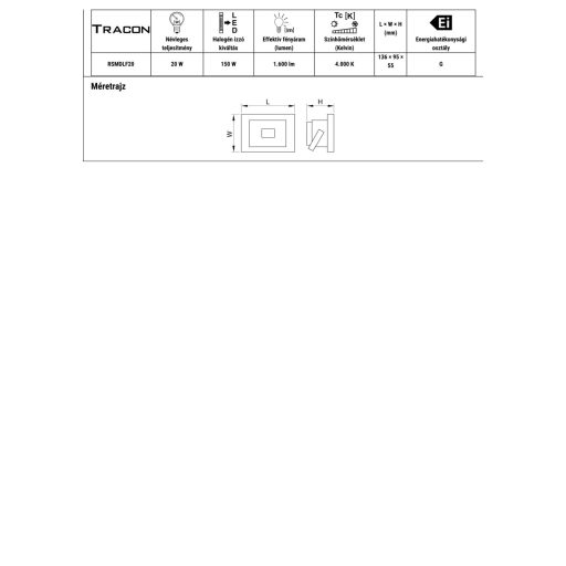 RSMDLF20 SMD fényvető, fehér220-240V AC, 20W, 4000K, IP65, 1600lm, EEI=G